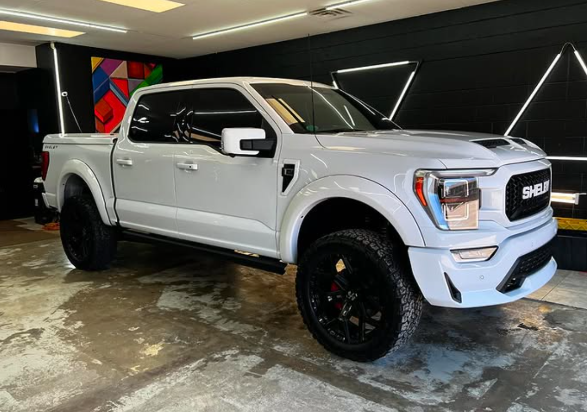 Shelby F-150 inside Paint Slayer Auto Spa's detailing facility in Amarillo, TX